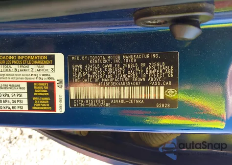 2010 Toyota Camry Le из США, поврежденный, VIN 4T1BF3EK4AU554067